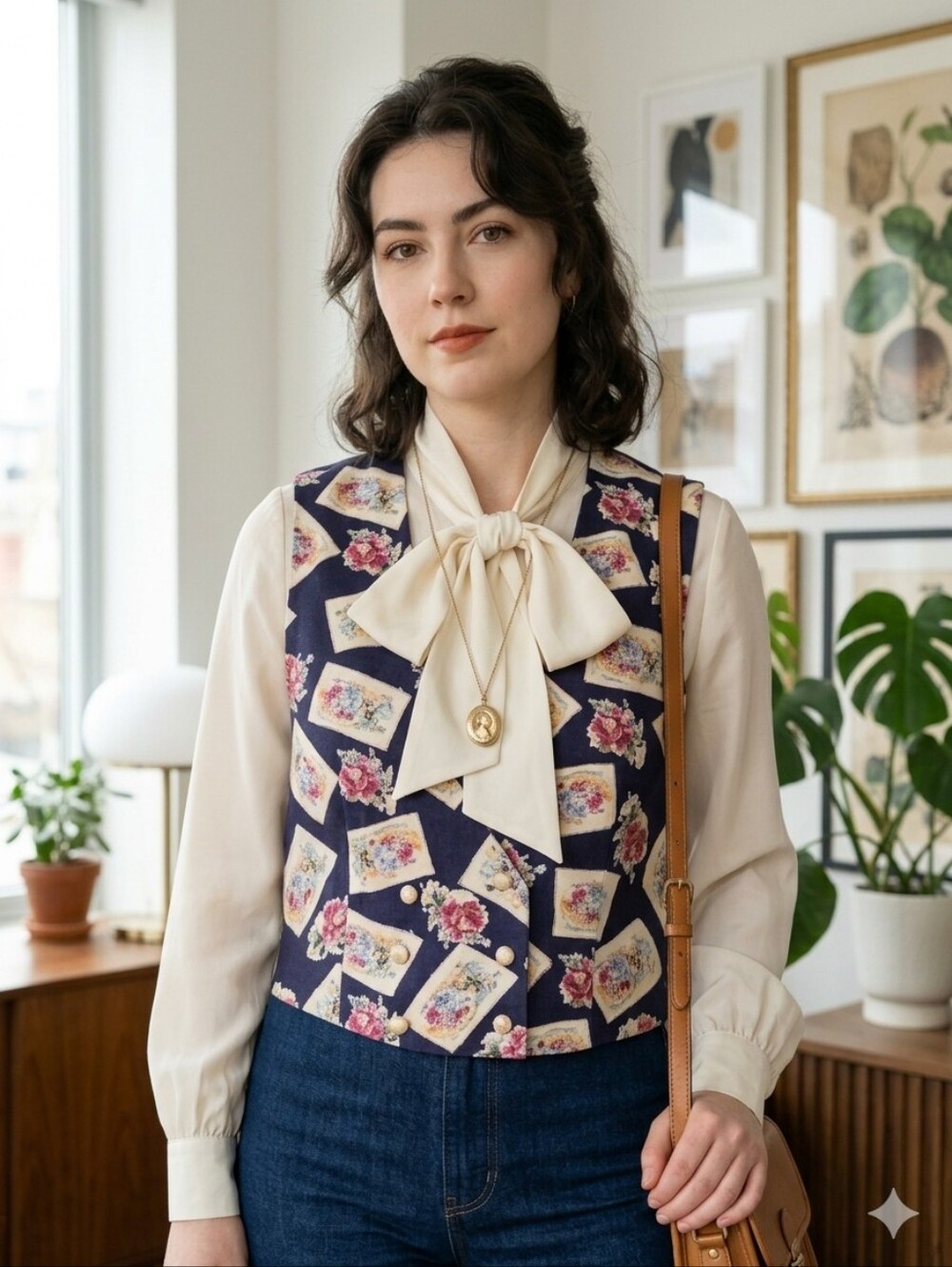 Vintage Floral Tapestry Vest Crop Coquette Dark Academia Size M Fits 10